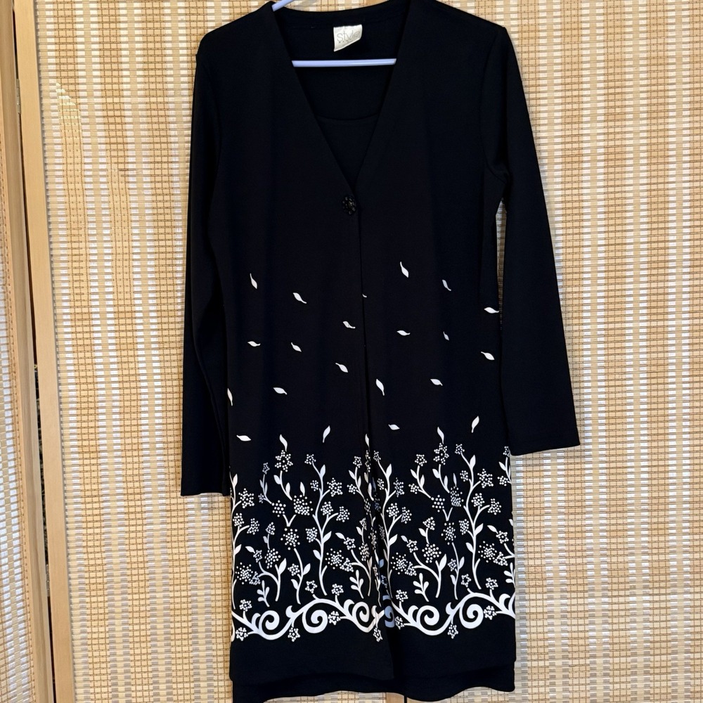 Style Studio Womens M Black Floral Dress Long Sleeve Whimsigoth Office Granny